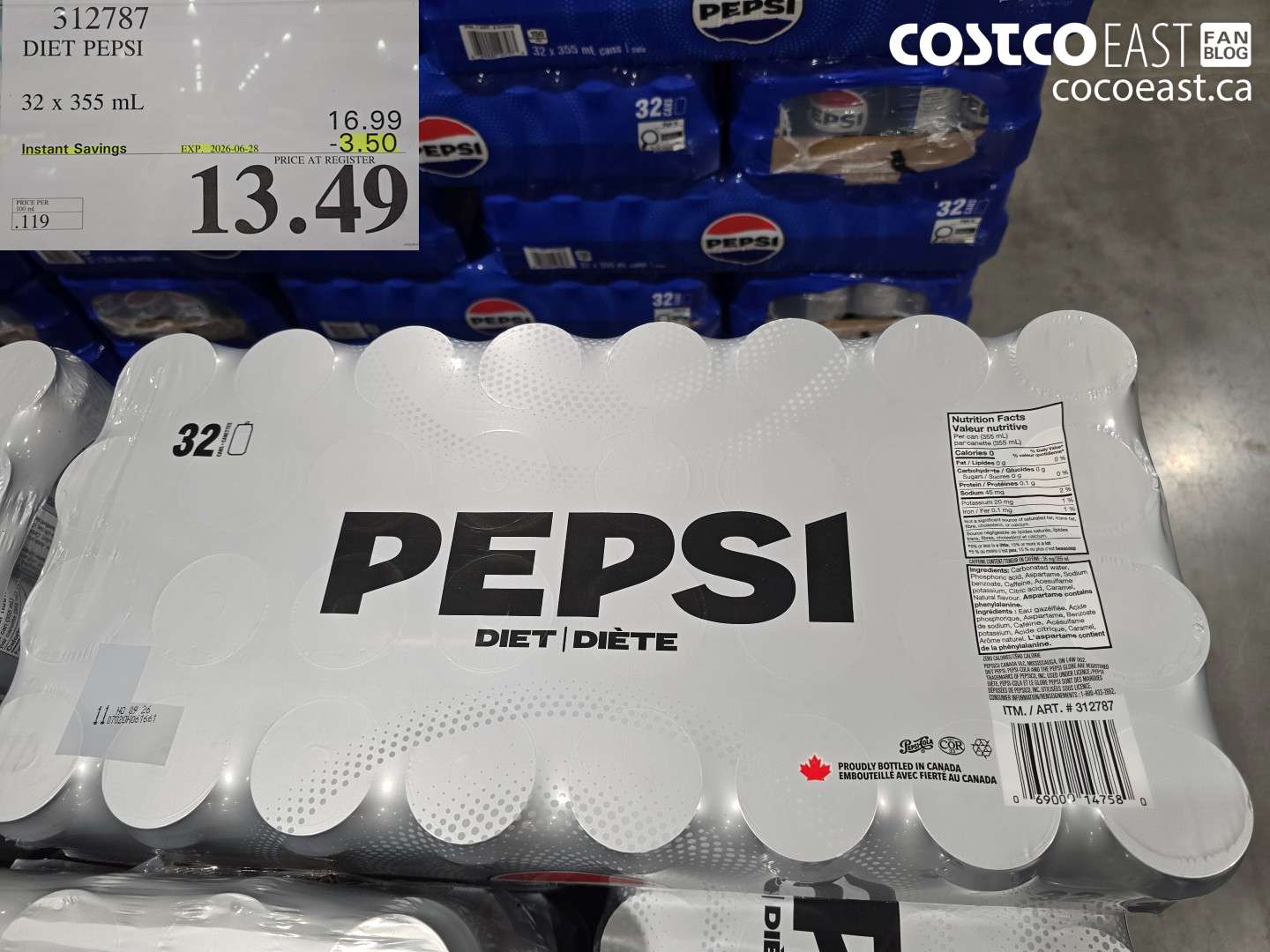 312787 DIET PEPSI 32 X 355 ML ($3.50 INSTANT SAVINGS EXPIRES ON 2026-06-28) $13.49