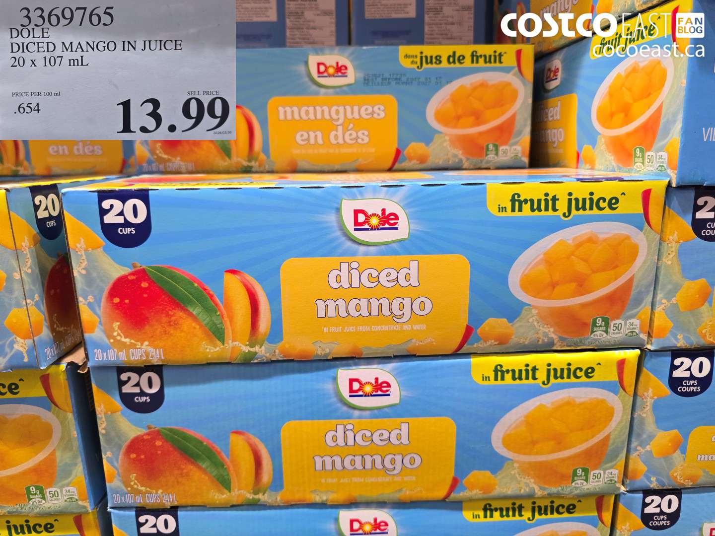 3369765 DOLE DICED MANGO IN JUICE 20 X 107 ML $13.99