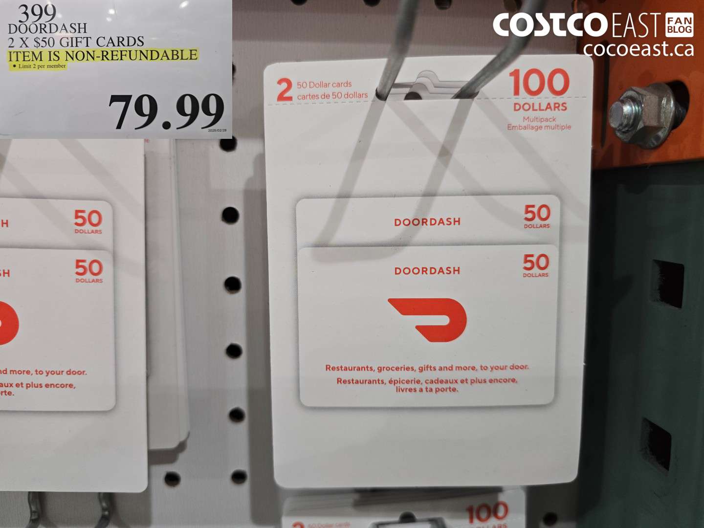 399 DOORDASH 2 X $50 GIFT CARDS $79.99