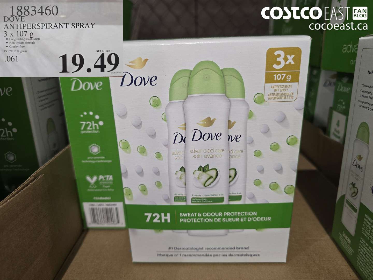 1883460 DOVE ANTIPERSPIRANT SPRAY 3 X 107 G $19.49