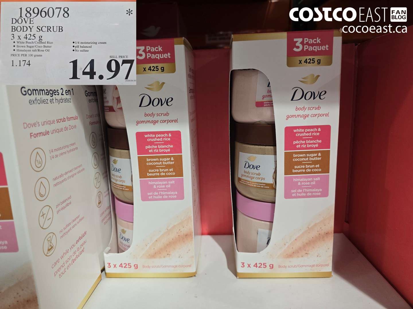 1896078 DOVE BODY SCRUB 3 X 425 G $14.97