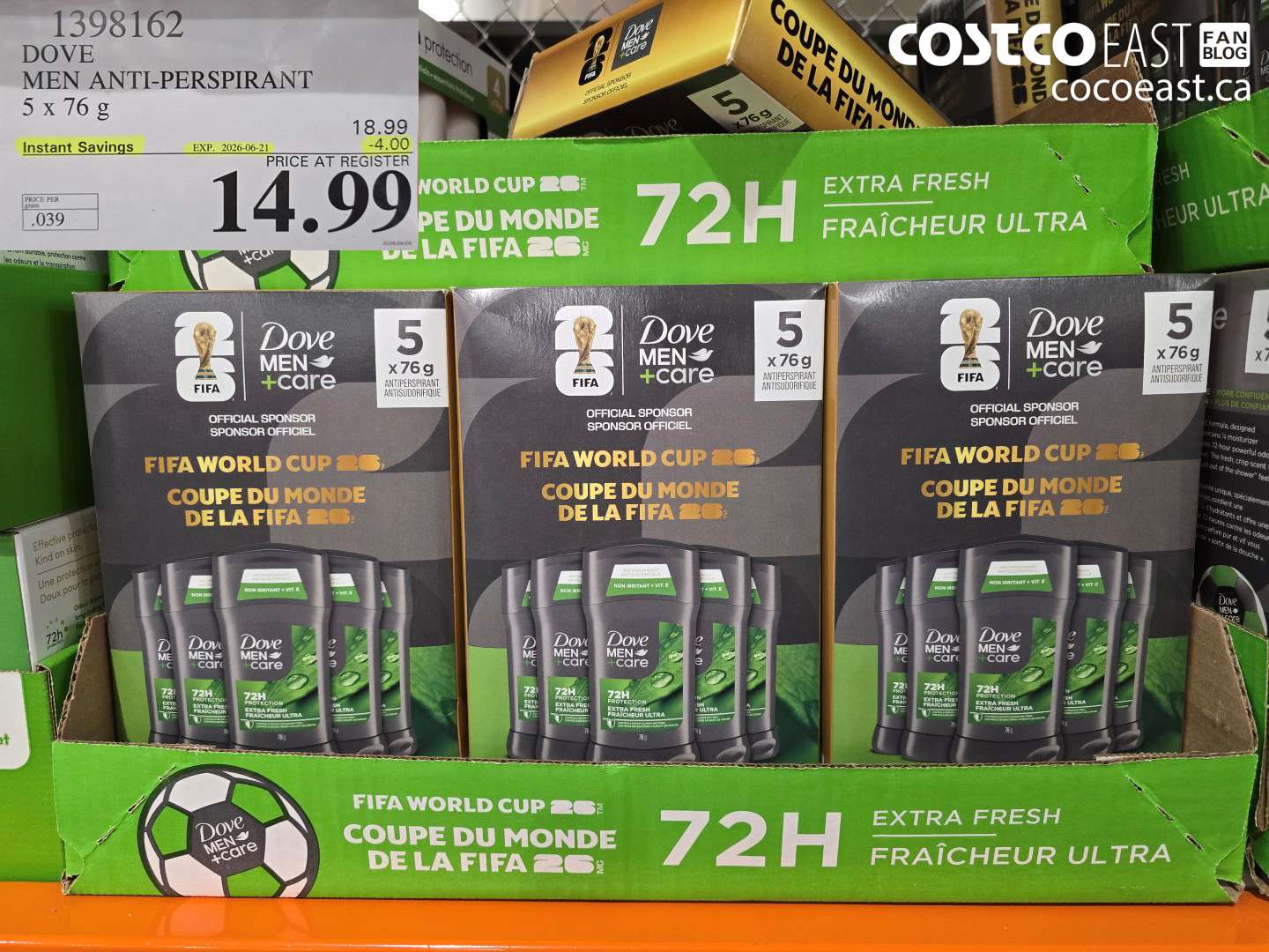 1398162 DOVE MEN ANTI-PERSPIRANT 5 X 76 G ($4.00 INSTANT SAVINGS EXPIRES ON 2026-06-21) $14.99