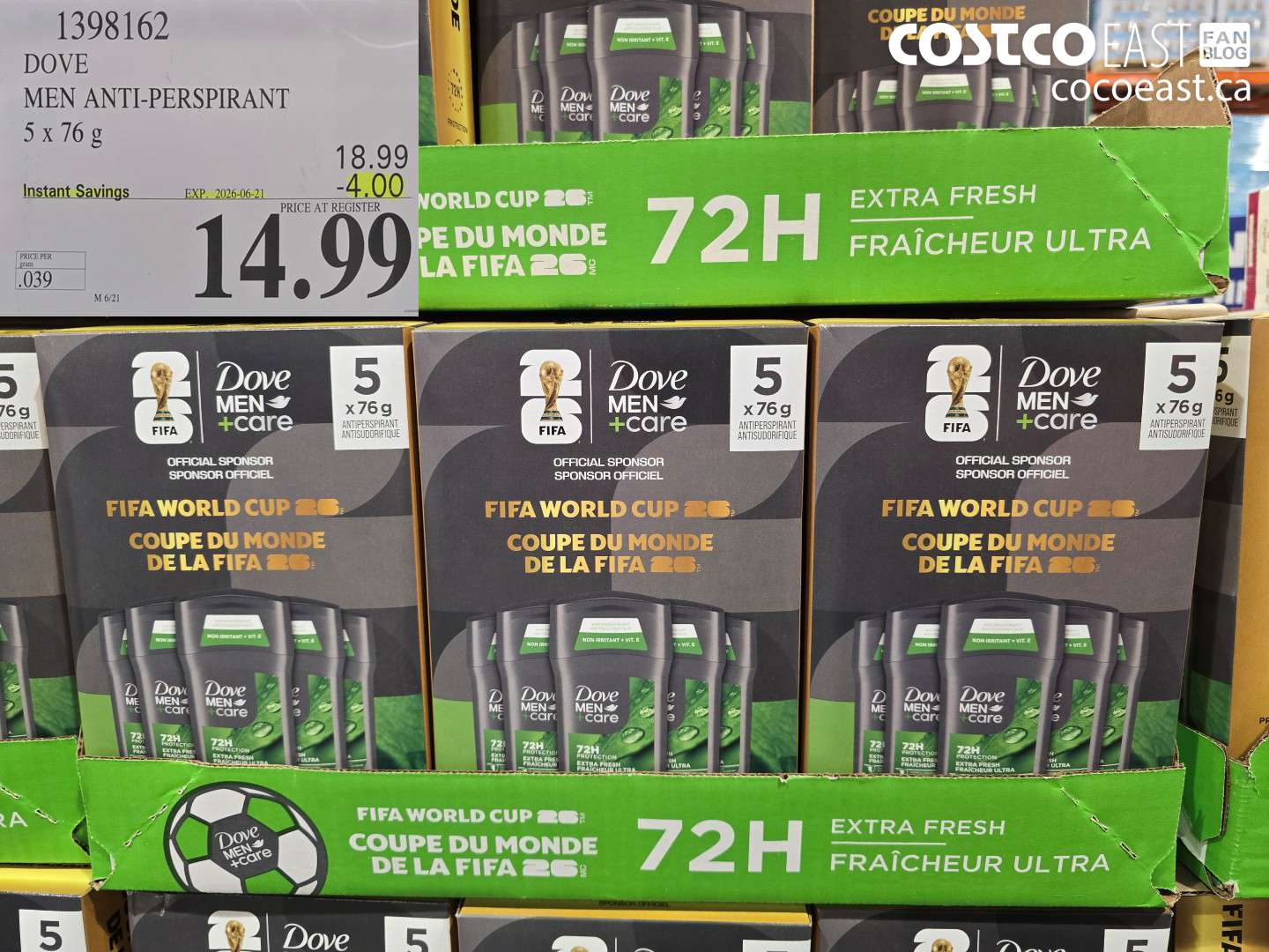 1398162 DOVE MEN ANTI-PERSPIRANT 5 X 76 G ($4.00 INSTANT SAVINGS EXPIRES ON 2026-06-21) $14.99