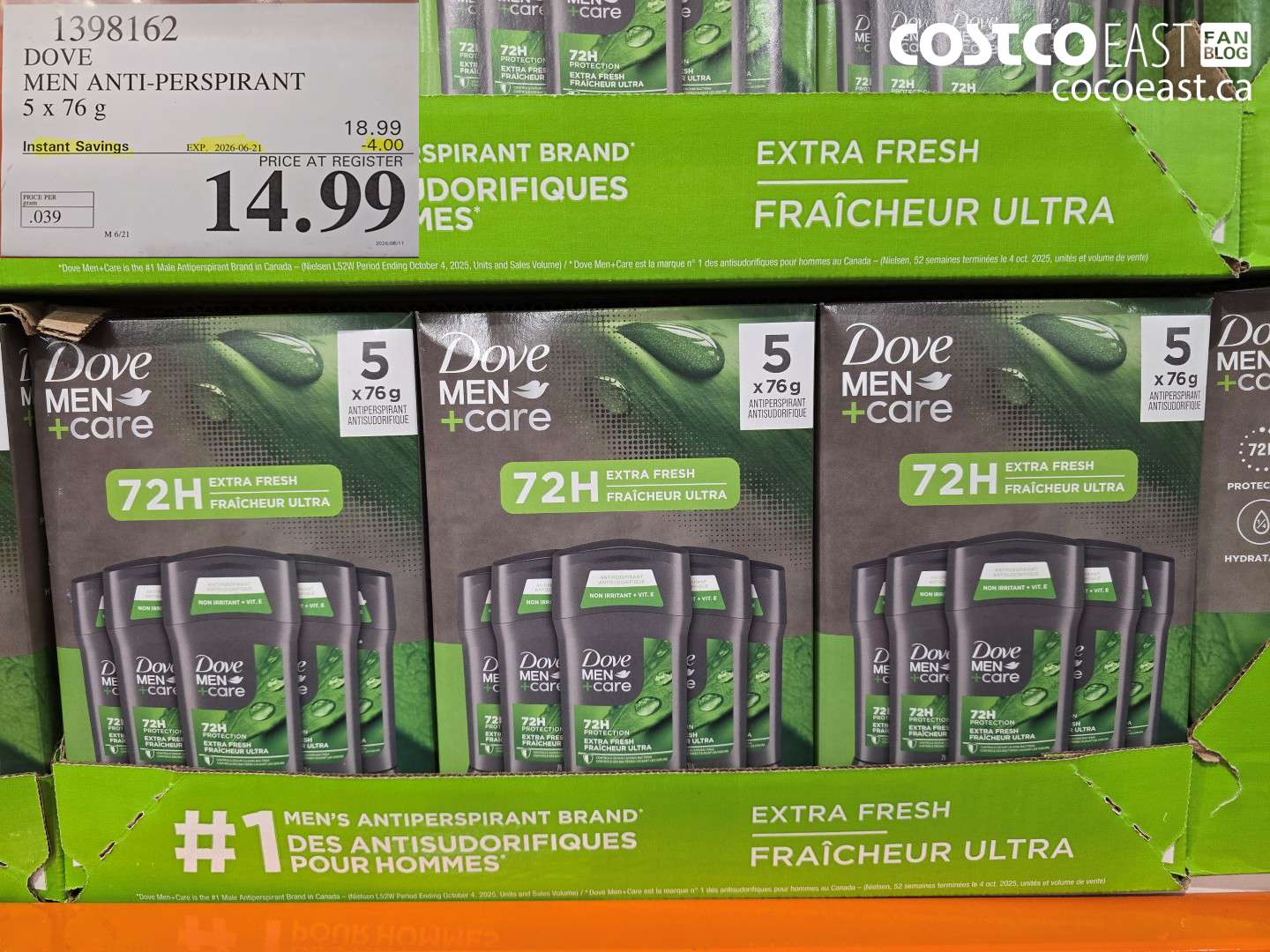 1398162 DOVE MEN ANTI-PERSPIRANT 5 X 76 G ($4.00 INSTANT SAVINGS EXPIRES ON 2026-06-21) $14.99