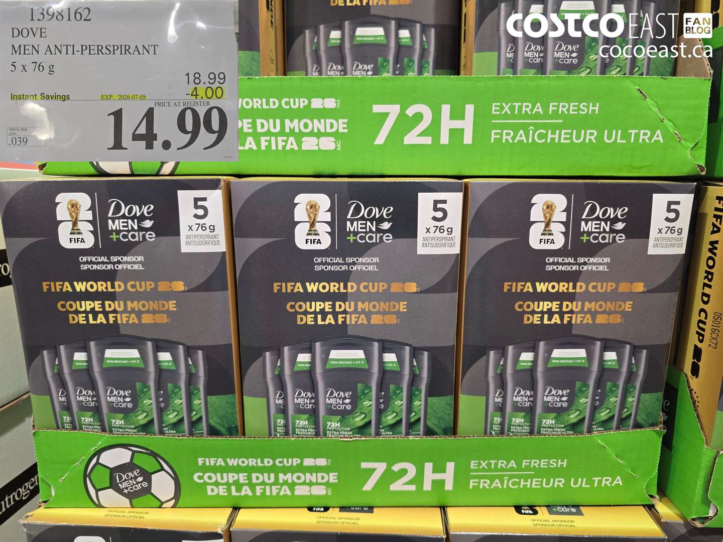 1398162 DOVE MEN ANTI-PERSPIRANT 5 X 76 G ($4.00 INSTANT SAVINGS EXPIRES ON 2026-07-05) $14.99