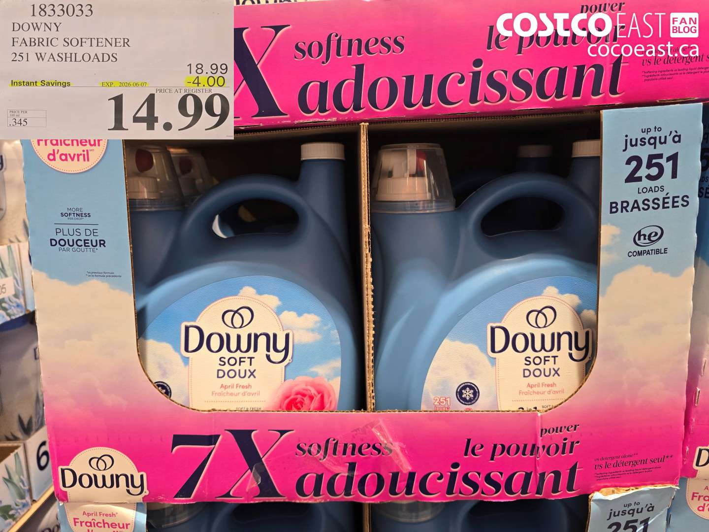 1833033 DOWNY FABRIC SOFTENER 251 WASHLOADS ($4.00 INSTANT SAVINGS EXPIRES ON 2026-06-07) $14.99