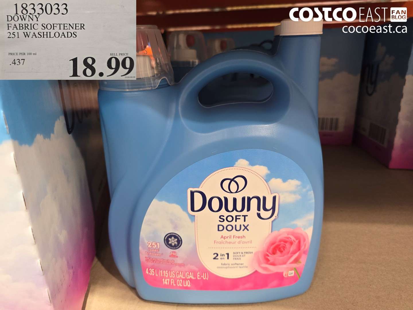 1833033 DOWNY FABRIC SOFTENER 251 WASHLOADS $18.99