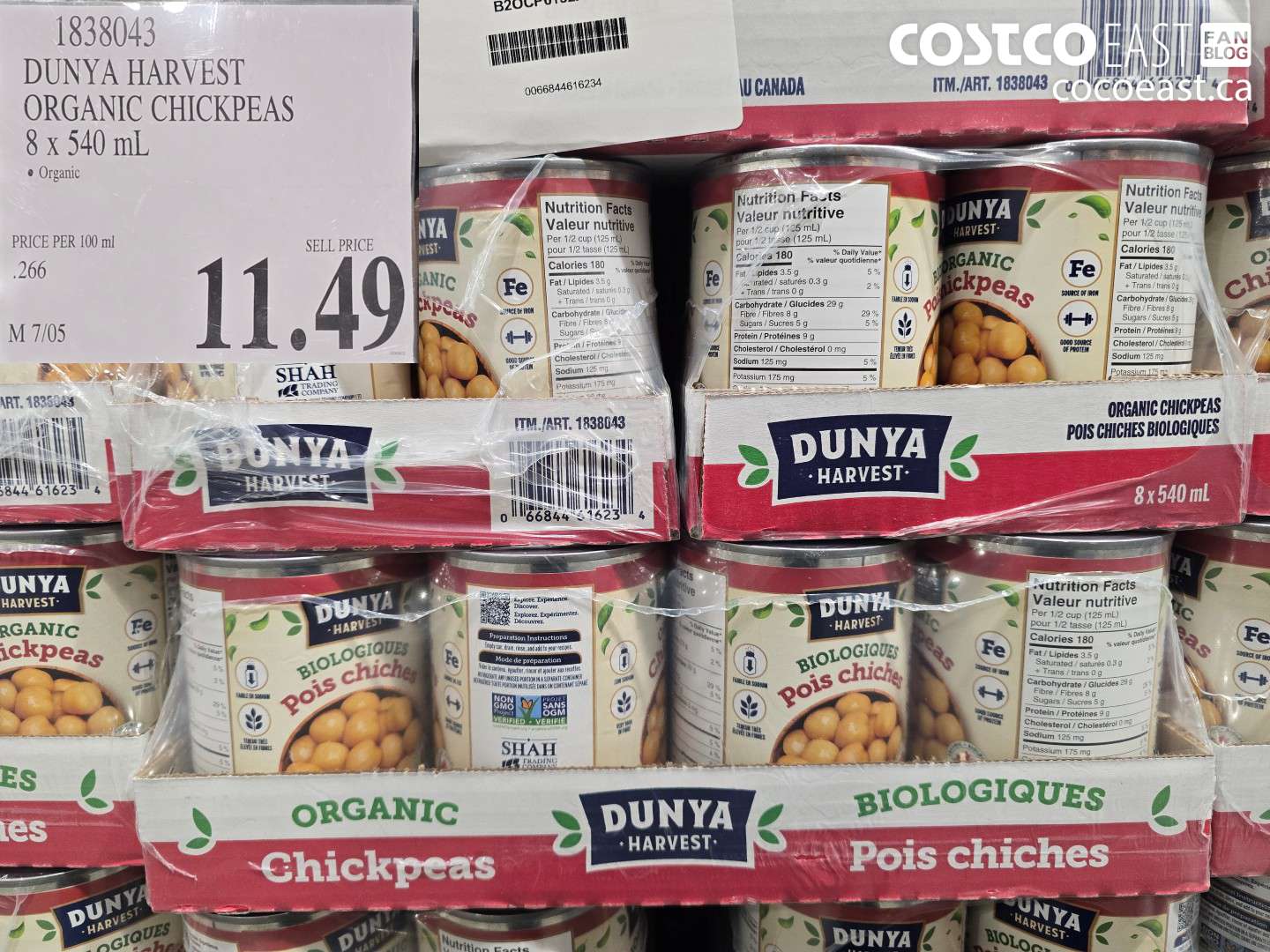 1838043 DUNYA HARVEST ORGANIC CHICKPEAS 8 X 540 ML $11.49