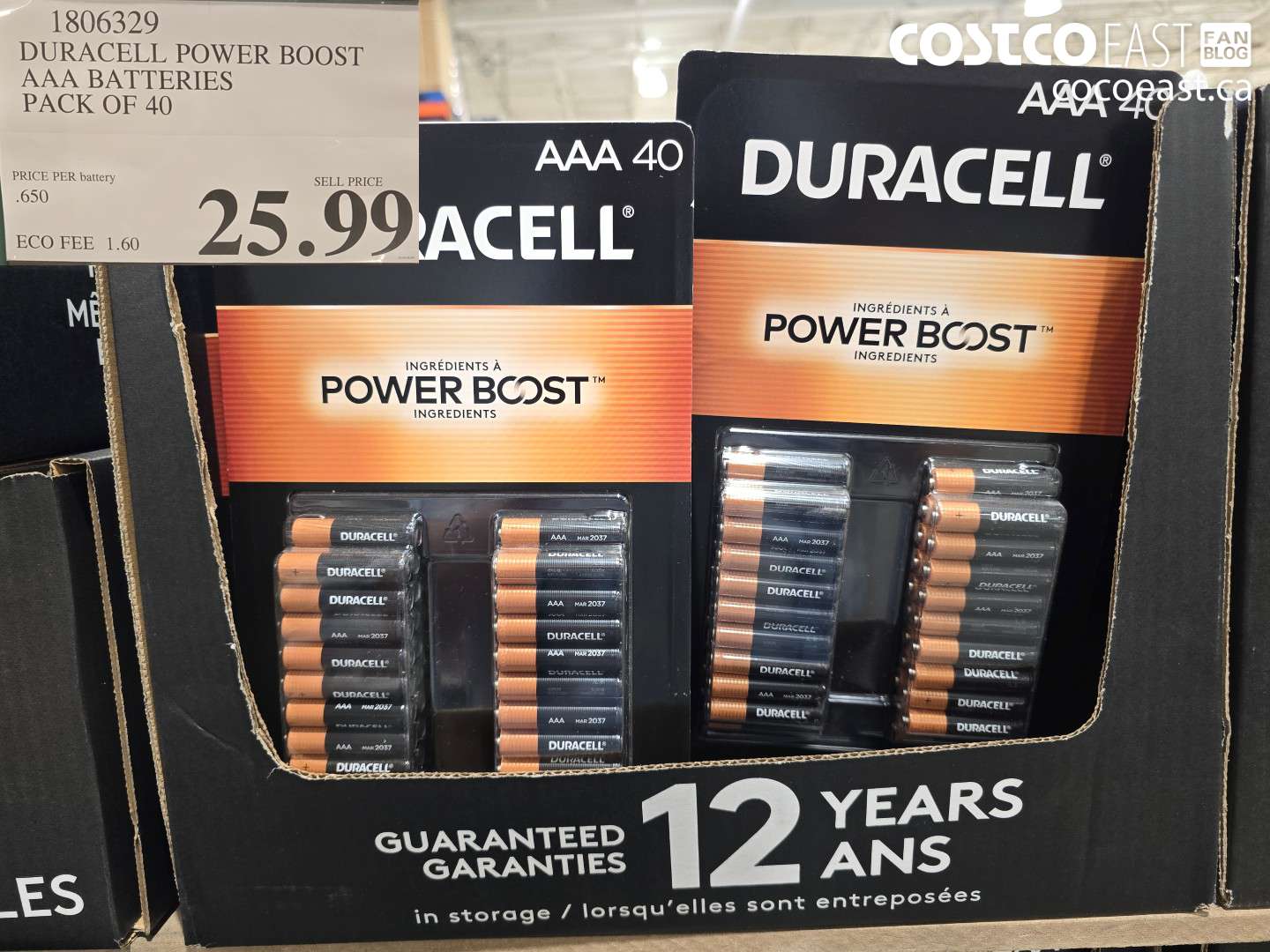 1806329 DURACELL POWER BOOST AAA BATTERIES PACK OF 40 $25.99