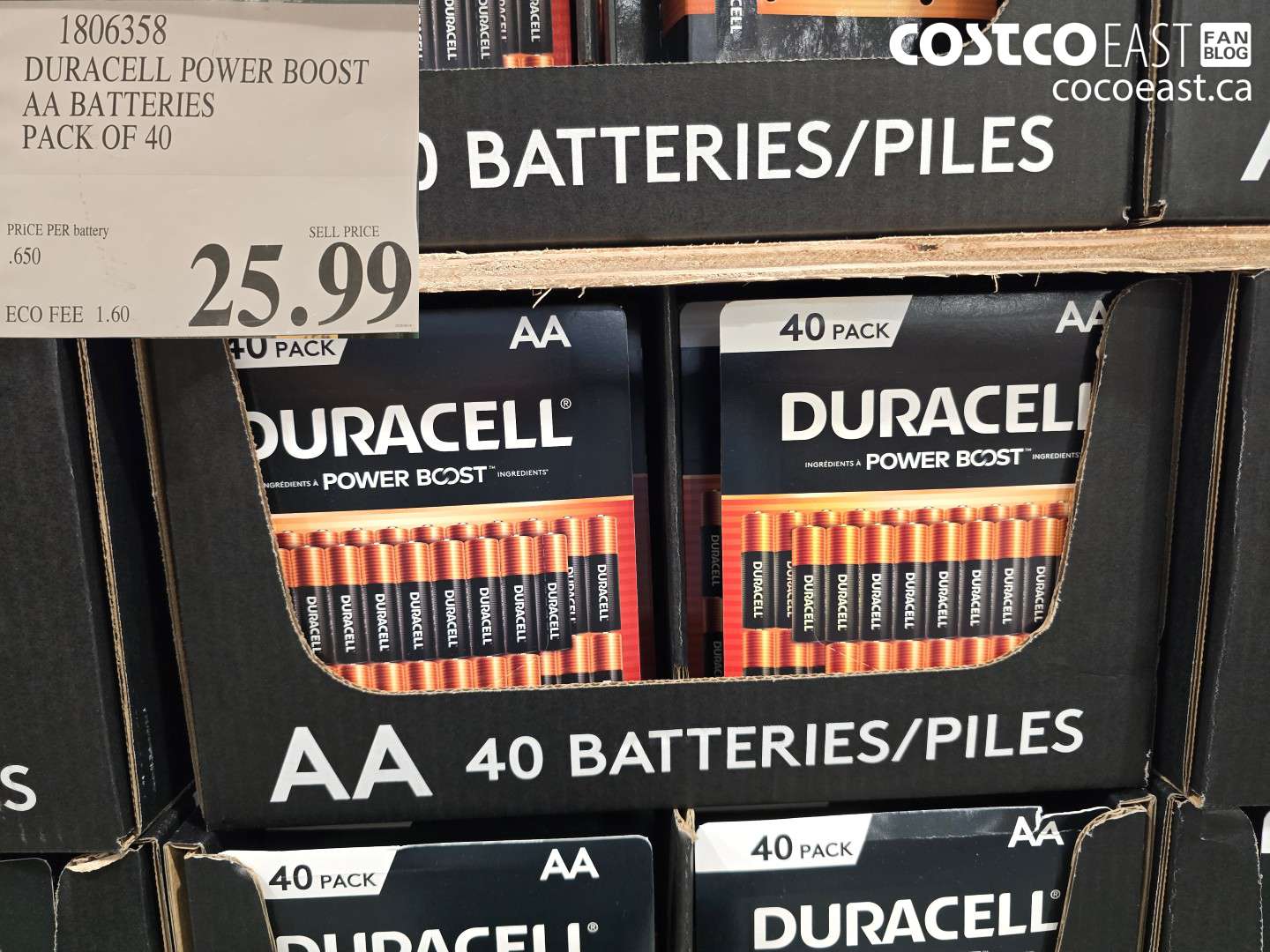 1806358 DURACELL POWER BOOST AA BATTERIES PACK OF 40 $25.99