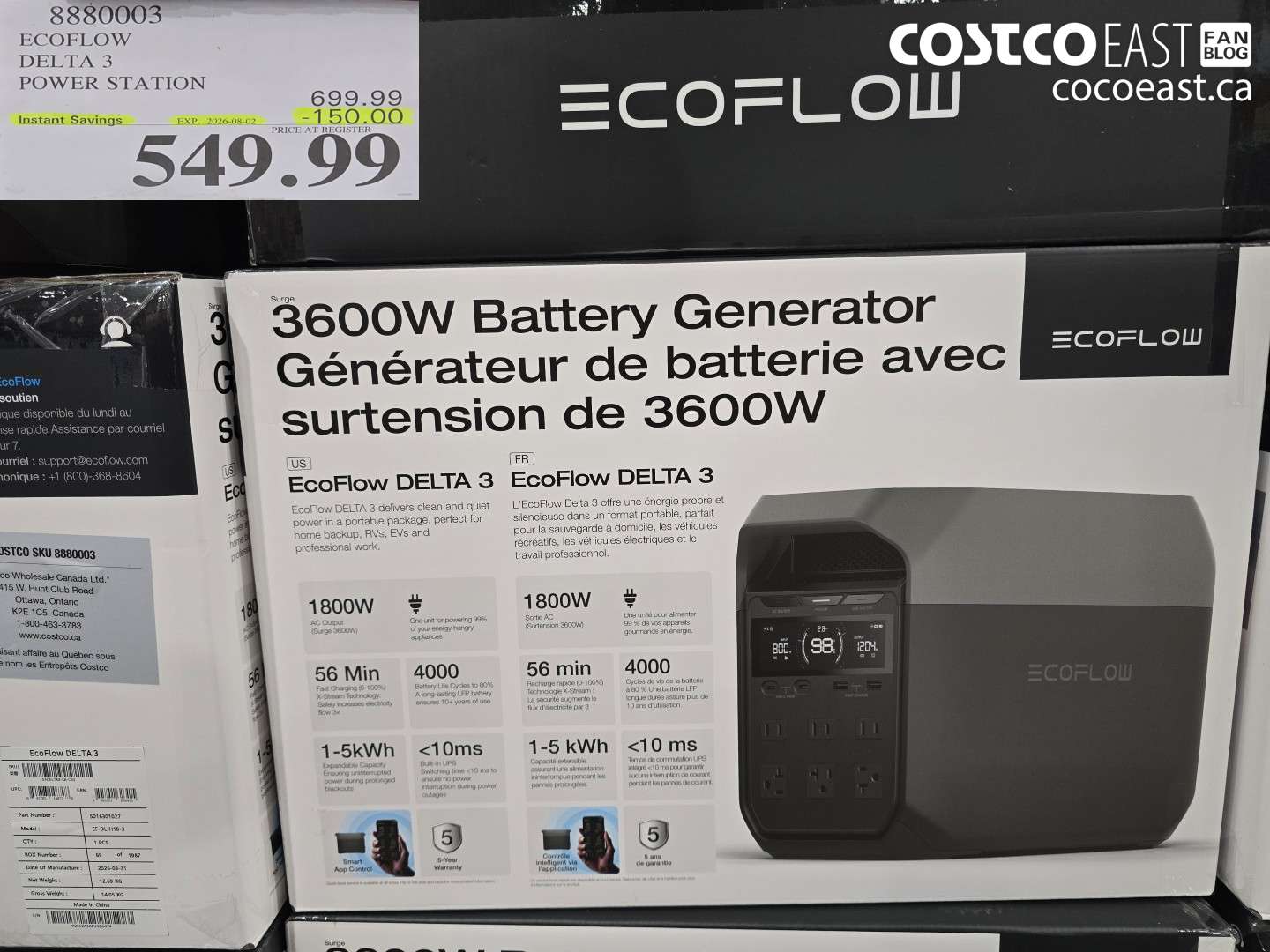 8880003 ECOFLOW DELTA 3 POWER STATION ($150.00 INSTANT SAVINGS EXPIRES ON 2026-08-02) $549.99
