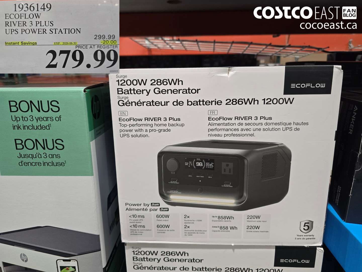 1936149 ECOFLOW RIVER 3 PLUS UPS POWER STATION ($20.00 INSTANT SAVINGS EXPIRES ON 2026-06-30) $279.99