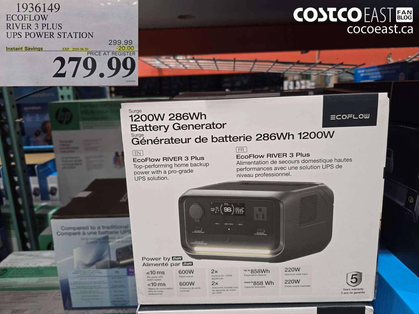 1936149 ECOFLOW RIVER 3 PLUS UPS POWER STATION ($20.00 INSTANT SAVINGS EXPIRES ON 2026-06-30) $279.99
