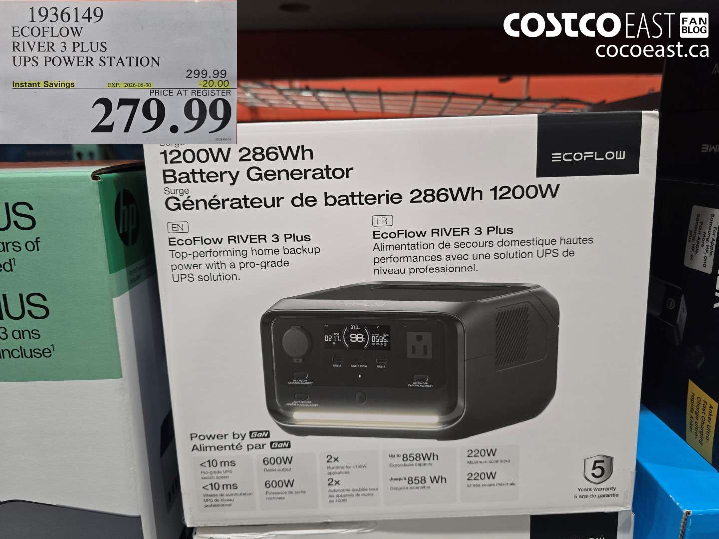 1936149 ECOFLOW RIVER 3 PLUS UPS POWER STATION ($20.00 INSTANT SAVINGS EXPIRES ON 2026-06-30) $279.99