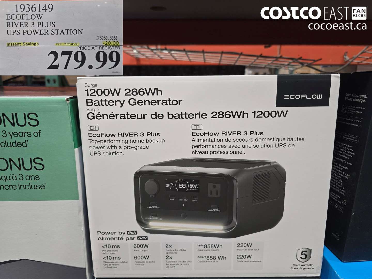 1936149 ECOFLOW RIVER 3 PLUS UPS POWER STATION ($20.00 INSTANT SAVINGS EXPIRES ON 2026-06-30) $279.99