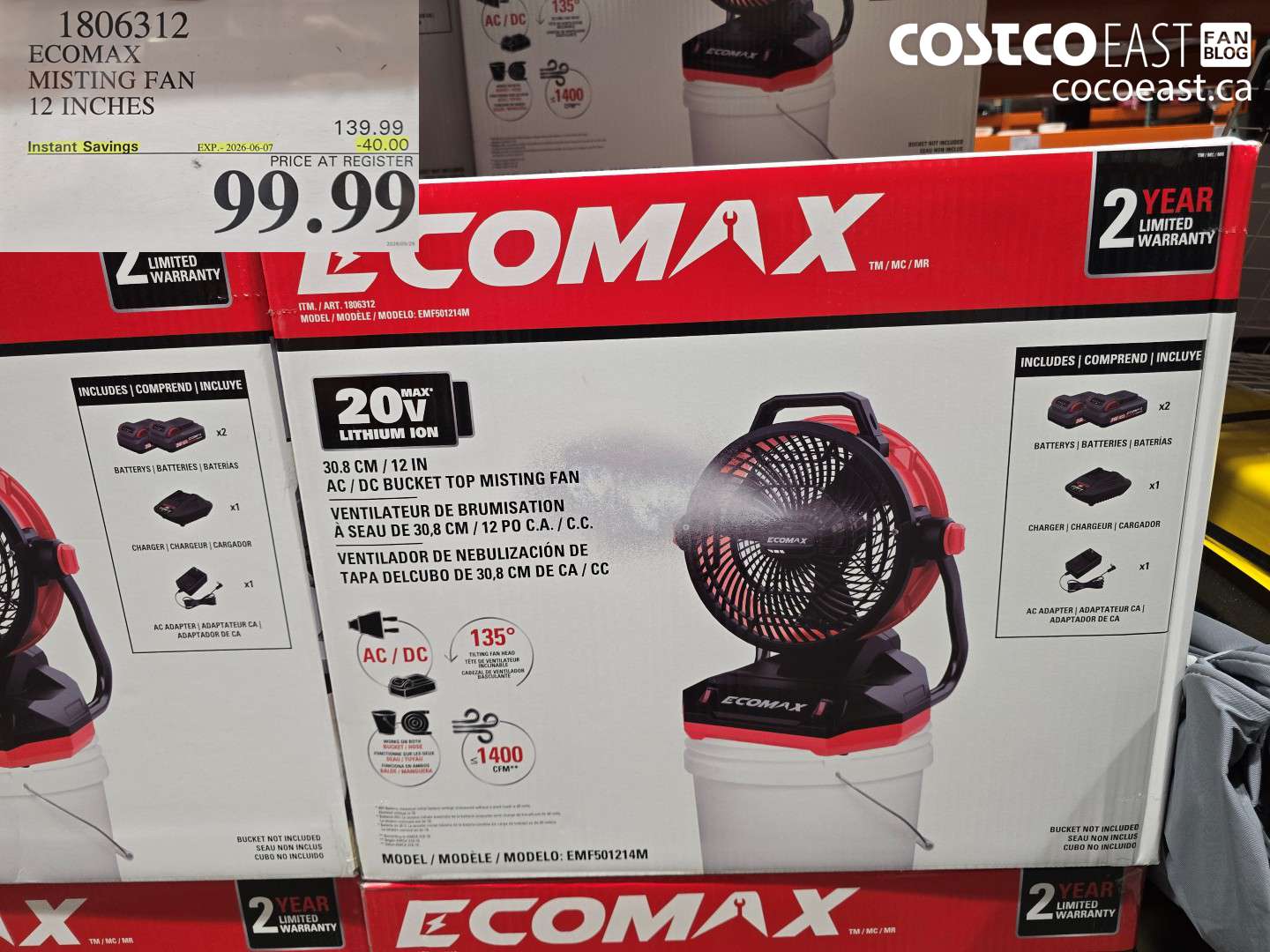 1806312 ECOMAX MISTING FAN 12 INCHES ($40.00 INSTANT SAVINGS EXPIRES ON 2026-06-07) $99.99