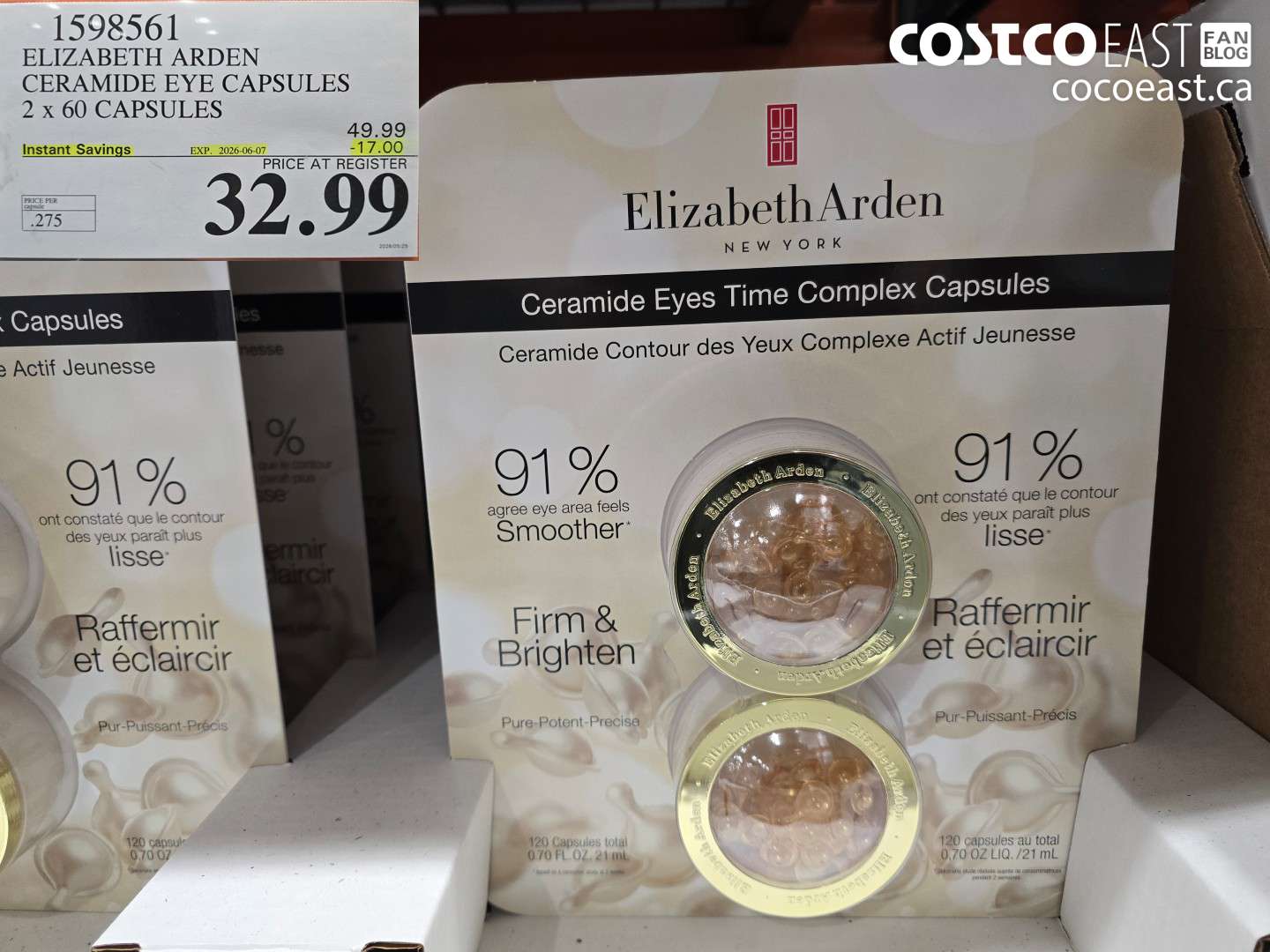 1598561 ELIZABETH ARDEN CERAMIDE EYE CAPSULES 2 X 60 CAPSULES ($17.00 INSTANT SAVINGS EXPIRES ON 2026-06-07) $32.99