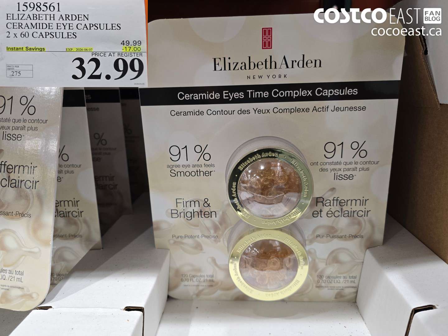 1598561 ELIZABETH ARDEN CERAMIDE EYE CAPSULES 2 X 60 CAPSULES ($17.00 INSTANT SAVINGS EXPIRES ON 2026-06-07) $32.99