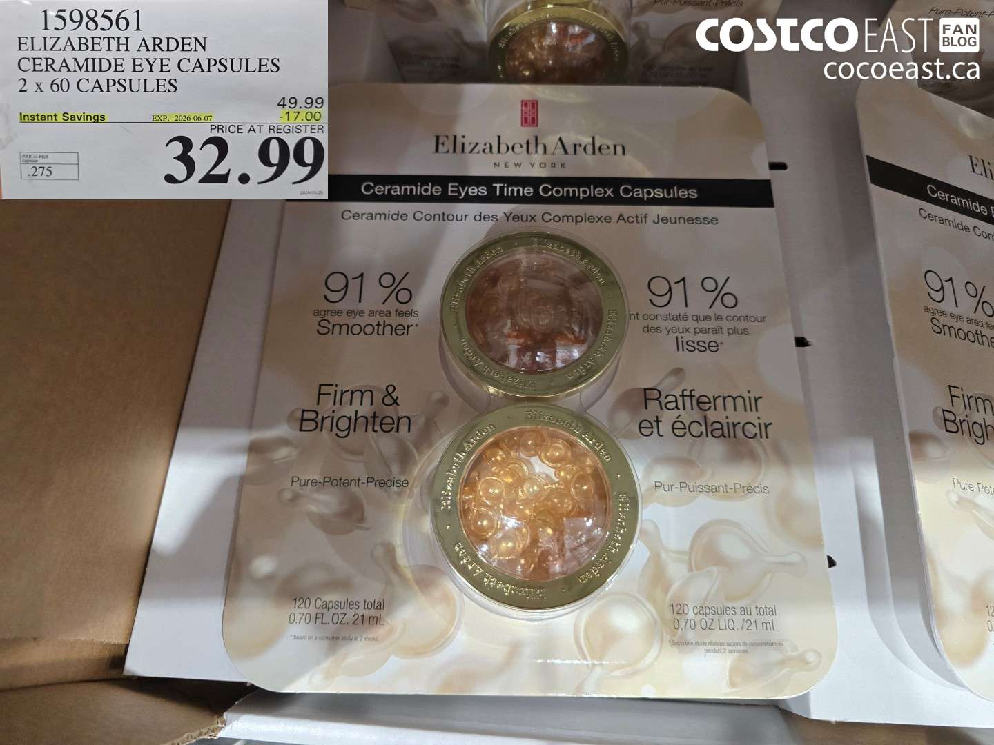 1598561 ELIZABETH ARDEN CERAMIDE EYE CAPSULES 2 X 60 CAPSULES ($17.00 INSTANT SAVINGS EXPIRES ON 2026-06-07) $32.99
