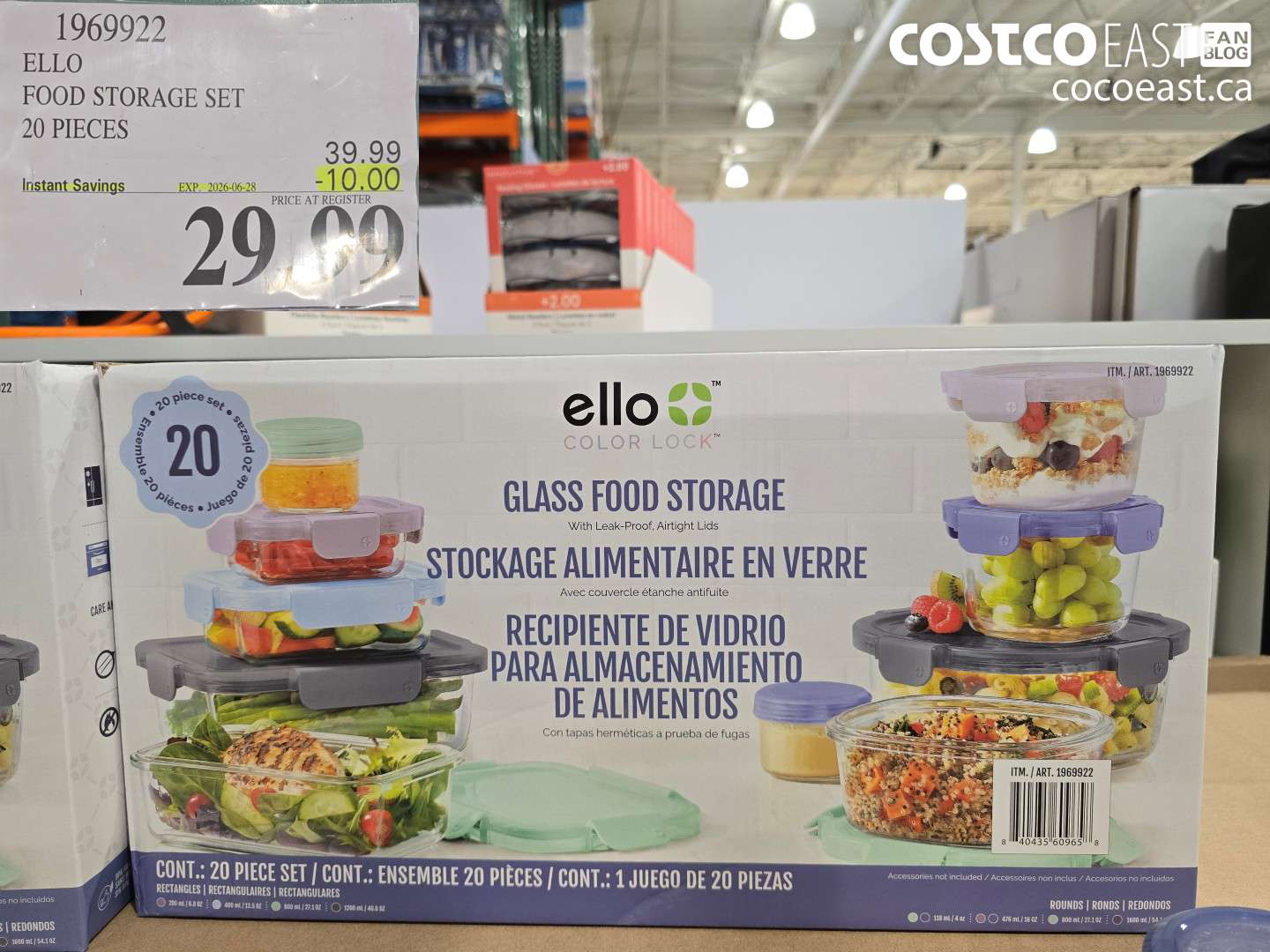 1969922 ELLO FOOD STORAGE SET 20 PIECES ($10.00 INSTANT SAVINGS EXPIRES ON 2026-06-28) $29.99