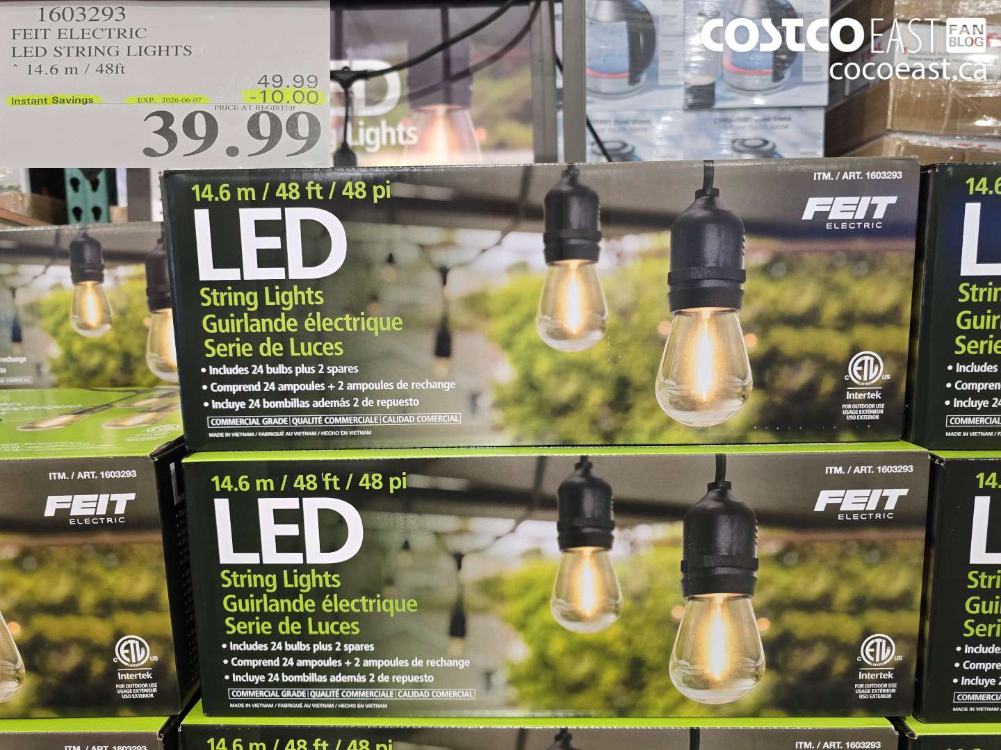 1603293 FEIT ELECTRIC LED STRING LIGHTS 14.6 M / 48FT ($10.00 INSTANT SAVINGS EXPIRES ON 2026-06-07) $39.99