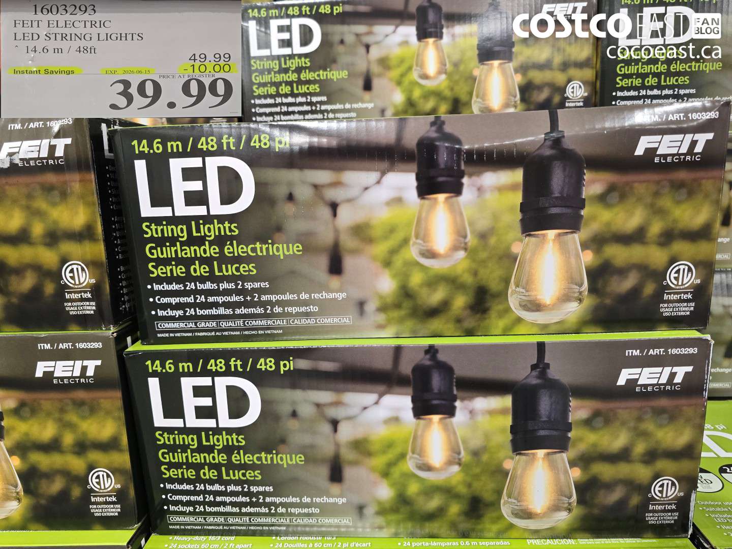 1603293 FEIT ELECTRIC LED STRING LIGHTS 14.6 M / 48FT ($10.00 INSTANT SAVINGS EXPIRES ON 2026-06-15) $39.99
