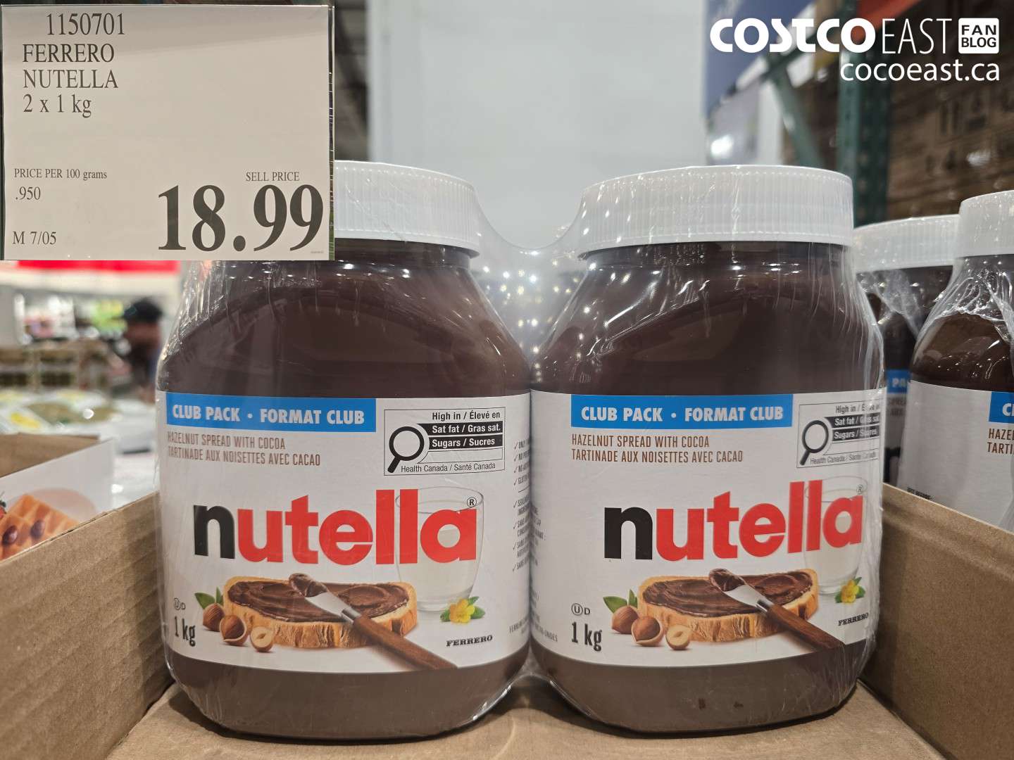 1150701 FERRERO NUTELLA 2 X 1 KG $18.99