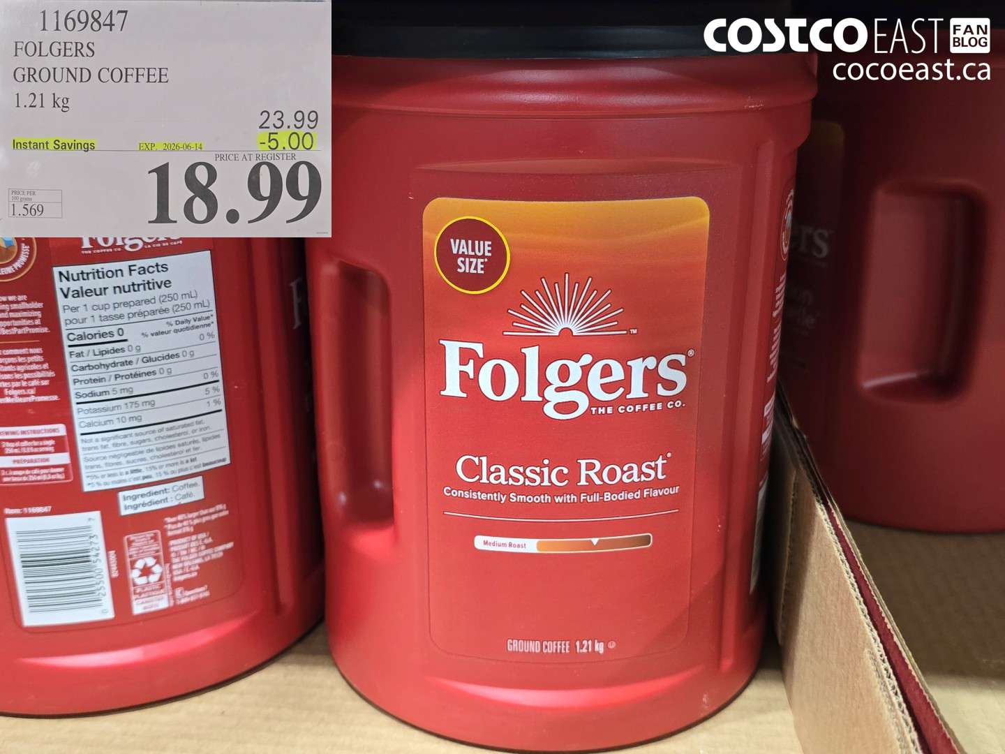 1169847 FOLGERS GROUND COFFEE 1.21 KG ($5.00 INSTANT SAVINGS EXPIRES ON 2026-06-14) $18.99