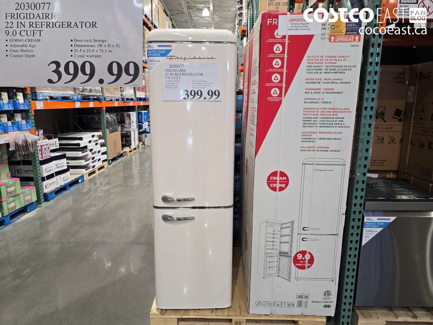 2030077 FRIGIDAIRE 22 IN REFRIGERATOR 9.0 CUFT $399.99