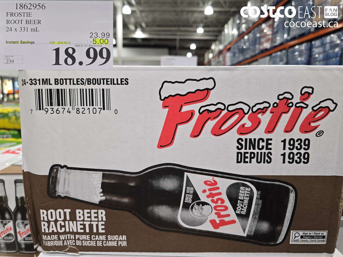 1862956 FROSTIE ROOT BEER 24 X 331 ML ($5.00 INSTANT SAVINGS EXPIRES ON 2026-06-21) $18.99