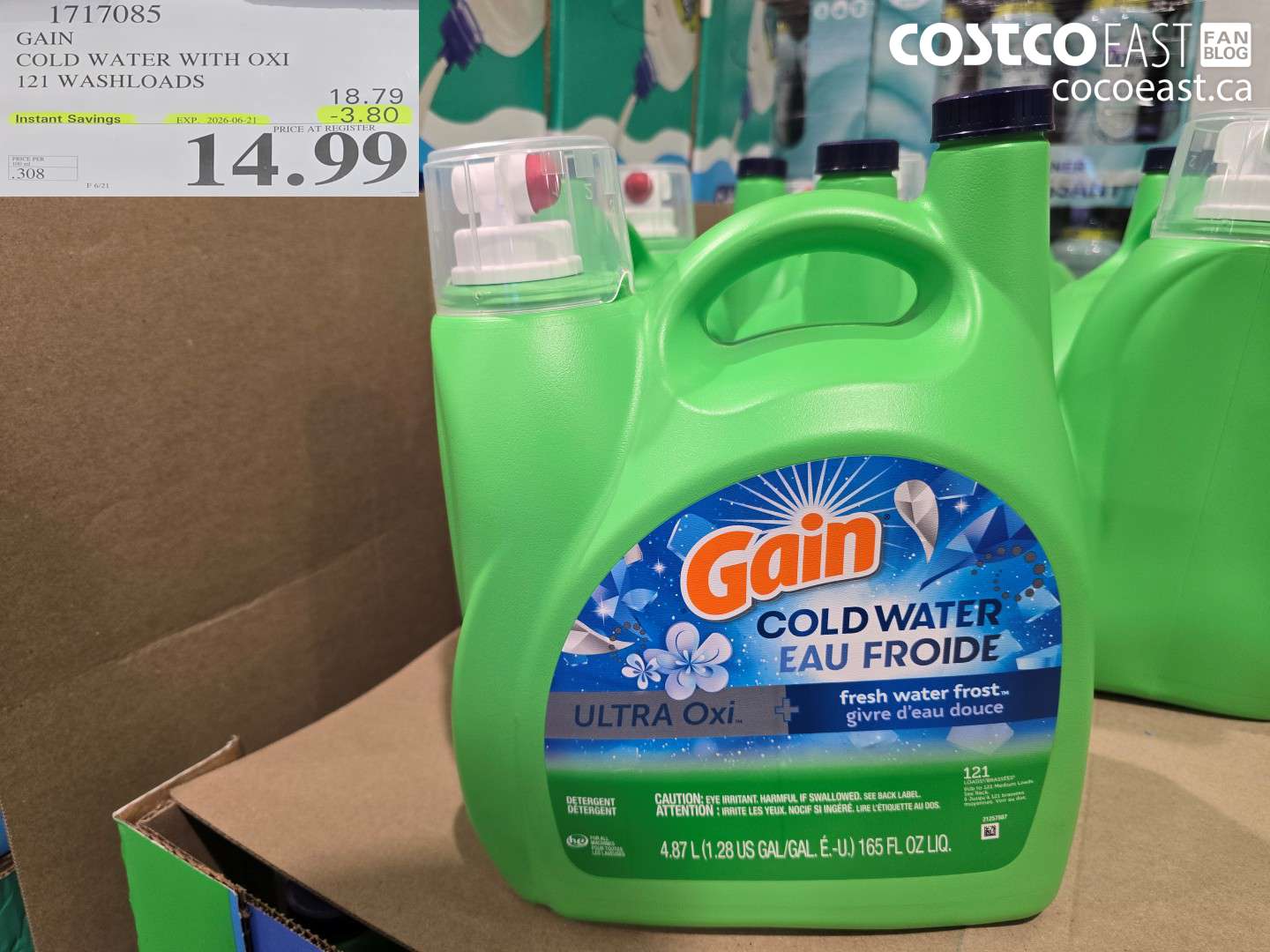 1717085 GAIN COLD WATER WITH OXI 121 WASHLOADS ($3.80 INSTANT SAVINGS EXPIRES ON 2026-06-21) $14.99
