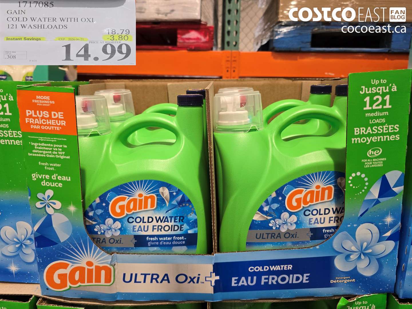 1717085 GAIN COLD WATER WITH OXI 121 WASHLOADS ($3.80 INSTANT SAVINGS EXPIRES ON 2026-06-21) $14.99