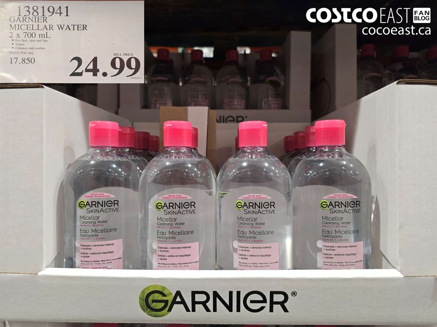 1381941 GARNIER MICELLAR WATER 2 X 700 ML $24.99