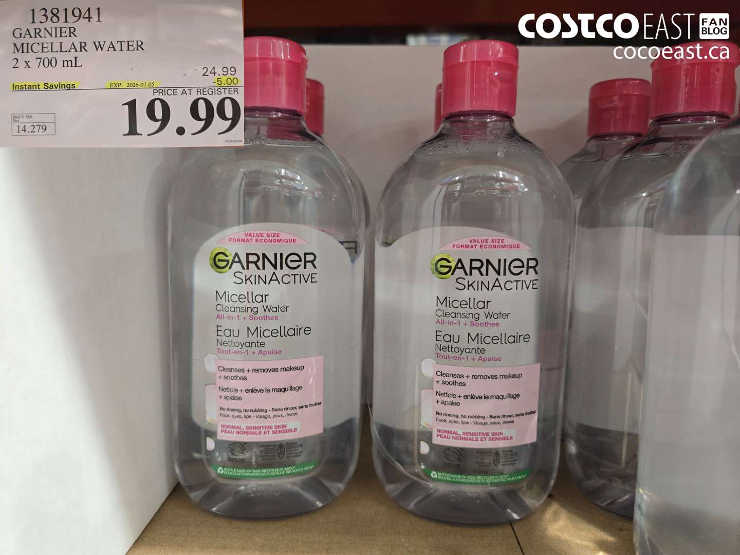 1381941 GARNIER MICELLAR WATER 2 X 700 ML ($5.00 INSTANT SAVINGS EXPIRES ON 2026-07-05) $19.99