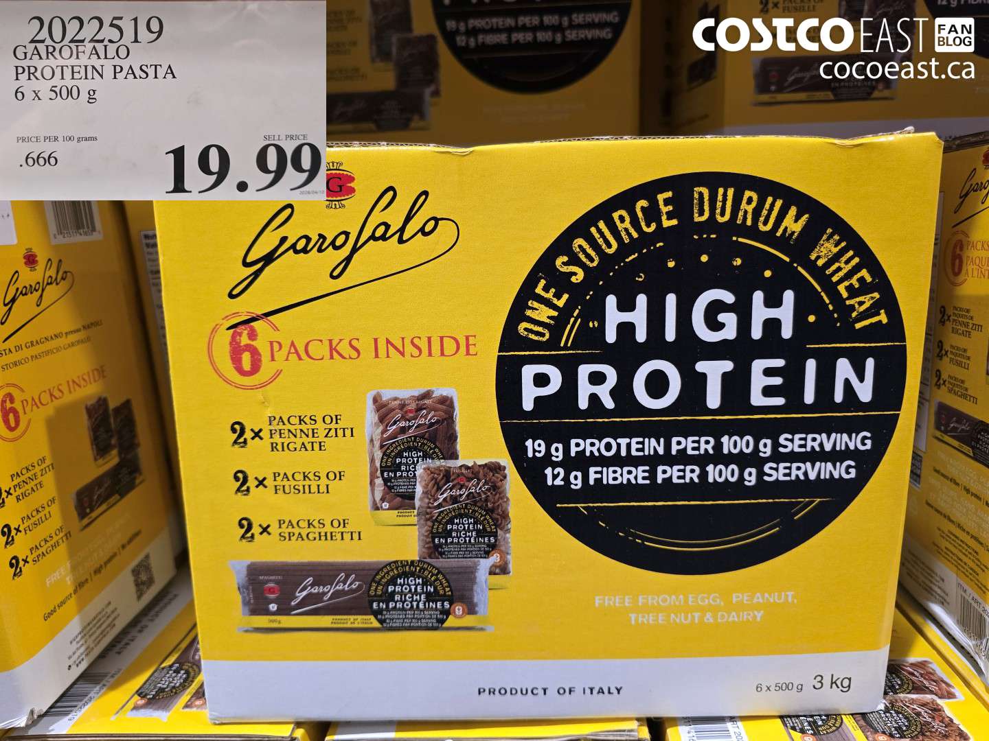 2022519 GAROFALO PROTEIN PASTA 6 X 500 G $19.99