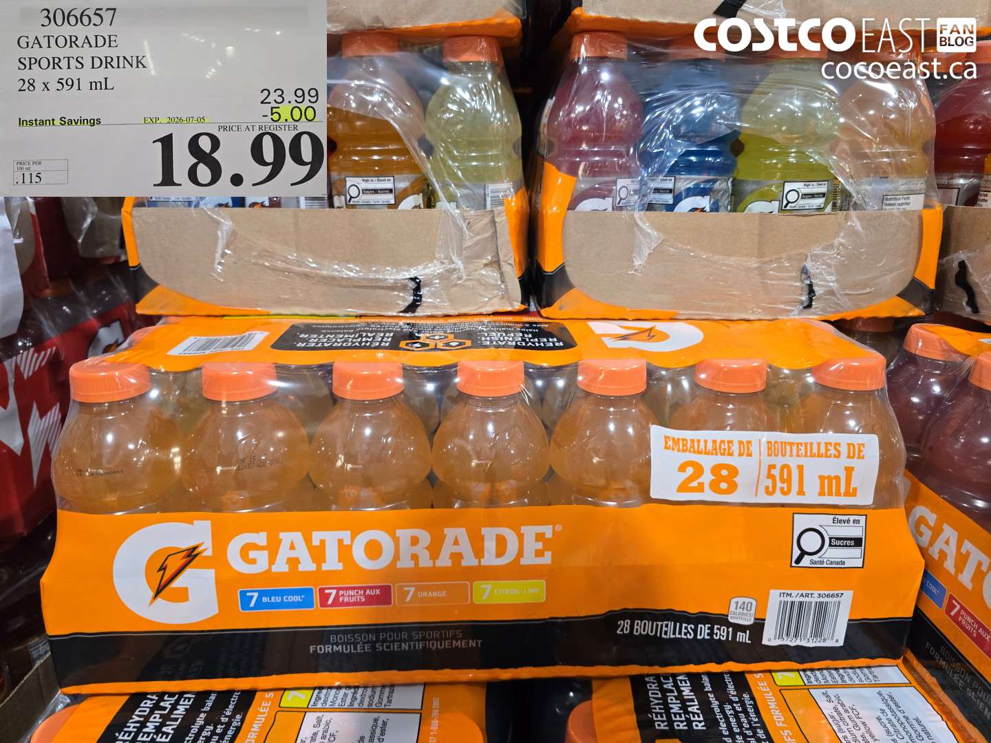 306657 GATORADE SPORTS DRINK 28 X 591 ML ($5.00 INSTANT SAVINGS EXPIRES ON 2026-07-05) $18.99