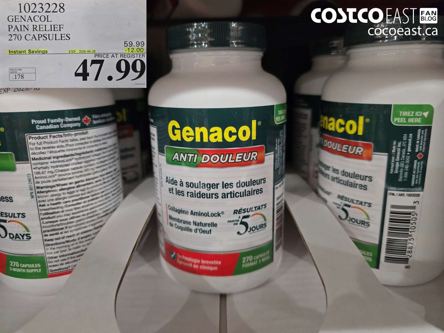 1023228 GENACOL PAIN RELIEF 270 CAPSULES ($12.00 INSTANT SAVINGS EXPIRES ON 2026-06-28) $47.99