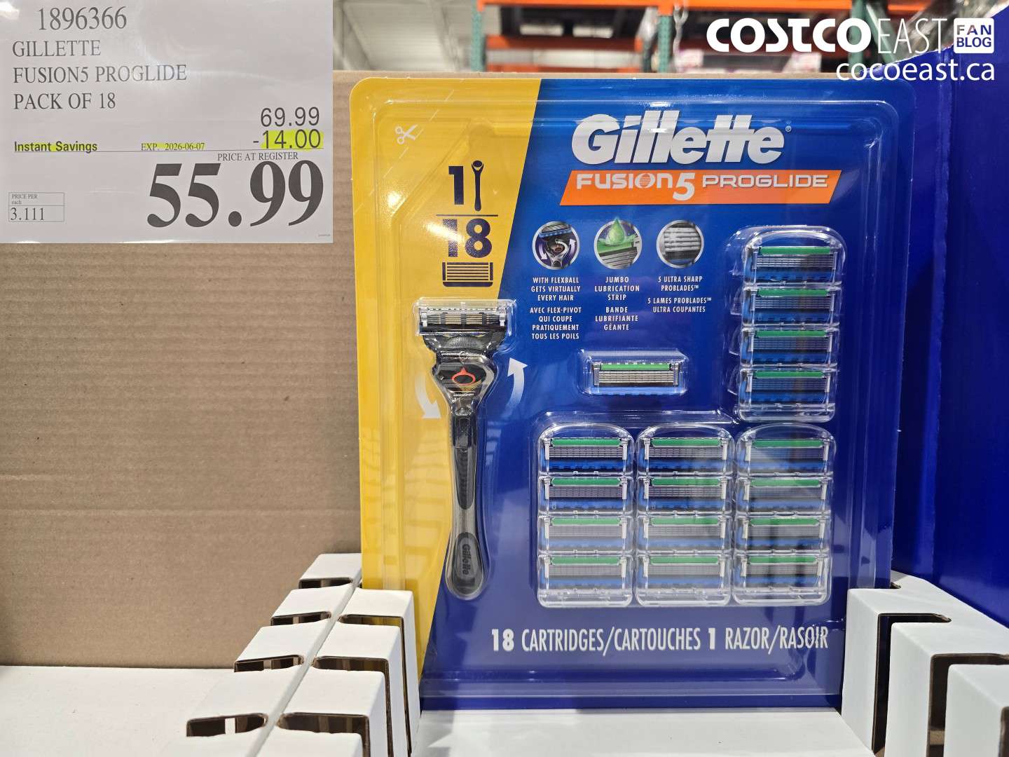 1896366 GILLETTE FUSION5 PROGLIDE PACK OF 18 ($14.00 INSTANT SAVINGS EXPIRES ON 2026-06-07) $55.99