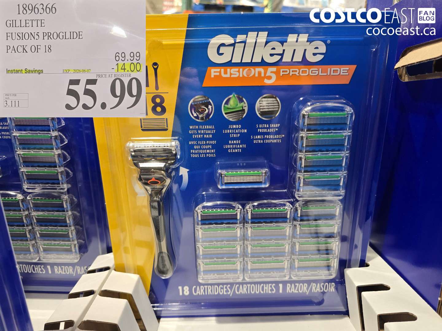 1896366 GILLETTE FUSION5 PROGLIDE PACK OF 18 ($14.00 INSTANT SAVINGS EXPIRES ON 2026-06-07) $55.99