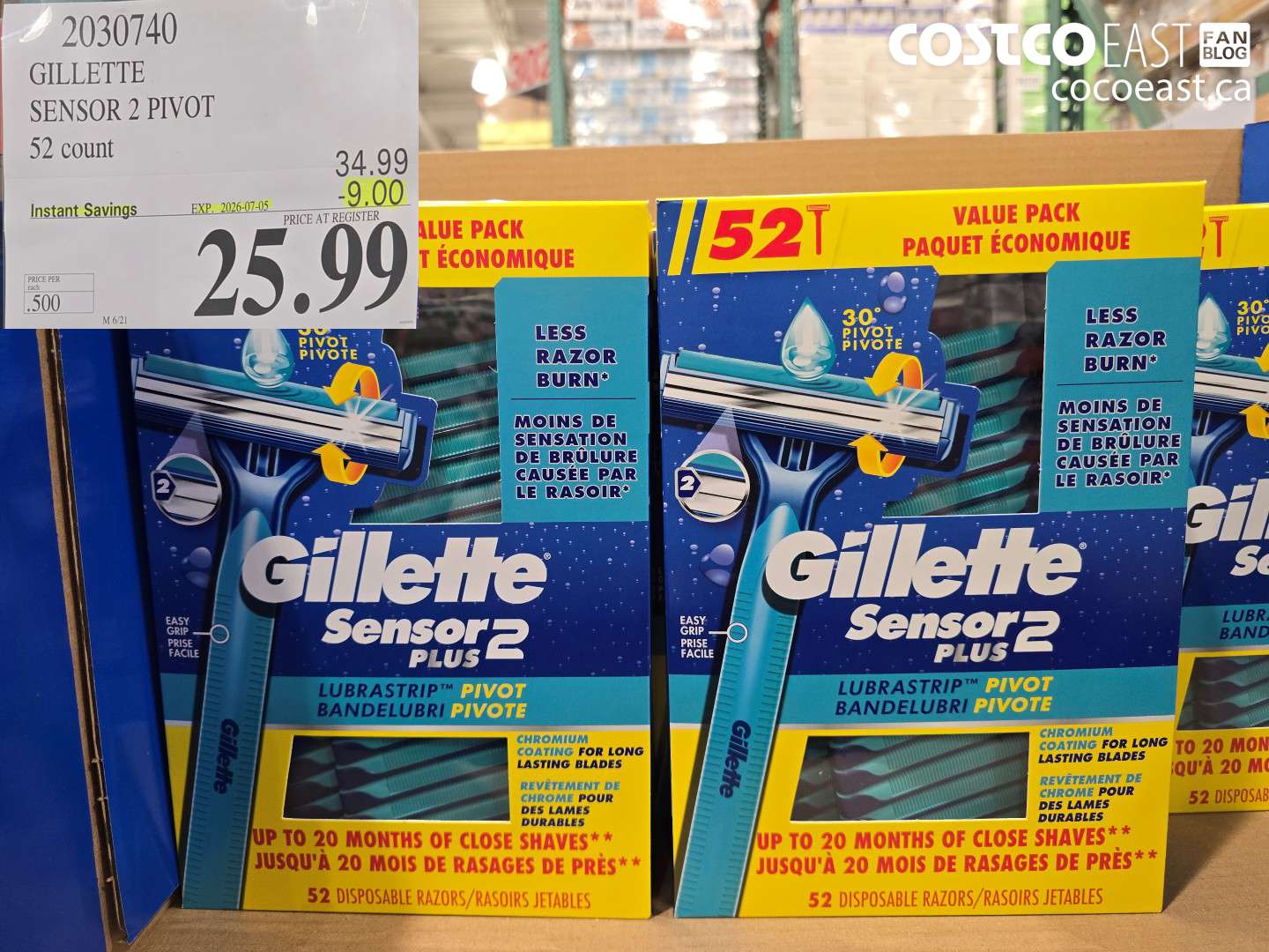 2030740 GILLETTE SENSOR 2 PIVOT 52 COUNT ($9.00 INSTANT SAVINGS EXPIRES ON 2026-07-05) $25.99