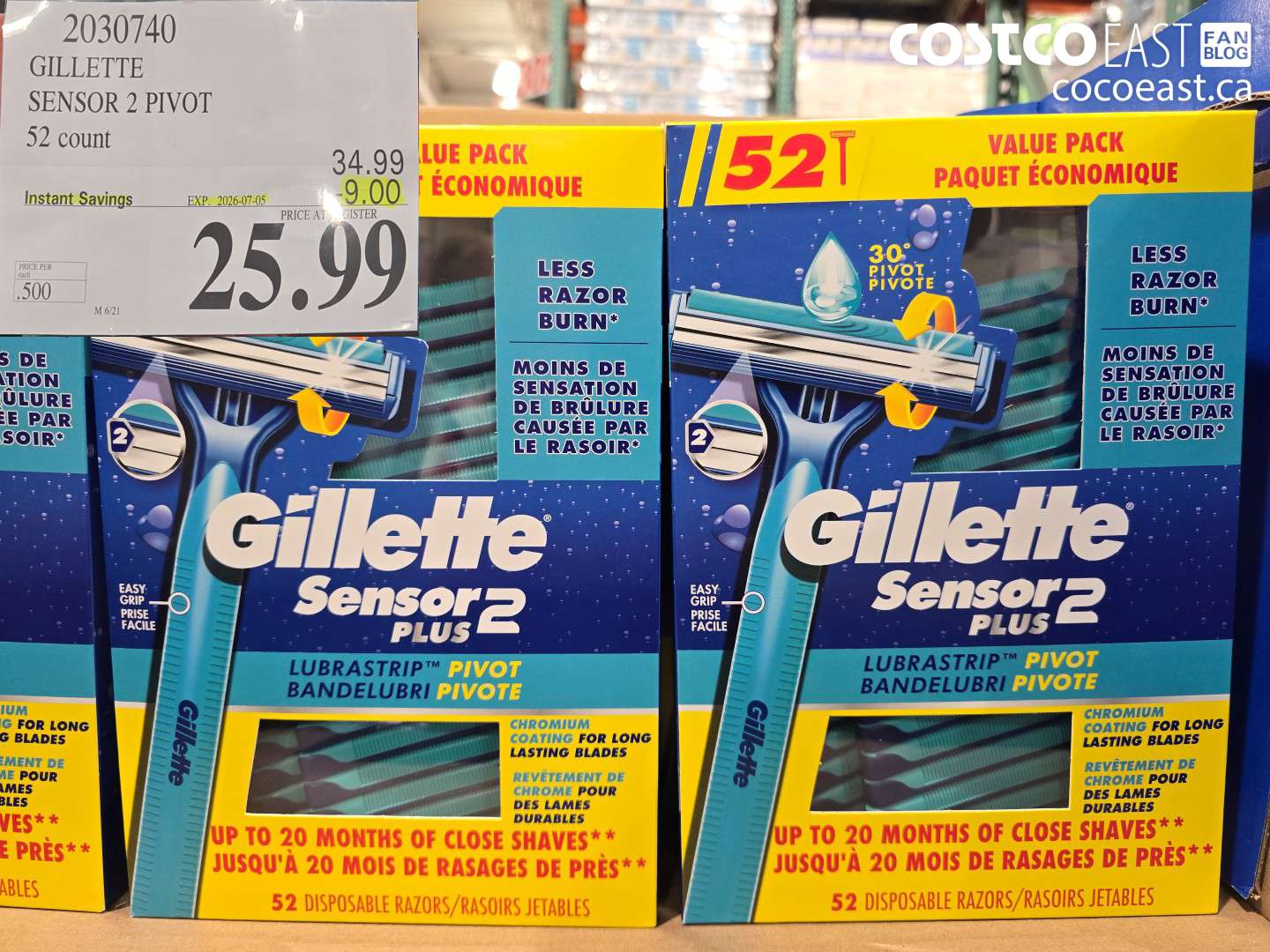 2030740 GILLETTE SENSOR 2 PIVOT 52 COUNT ($9.00 INSTANT SAVINGS EXPIRES ON 2026-07-05) $25.99