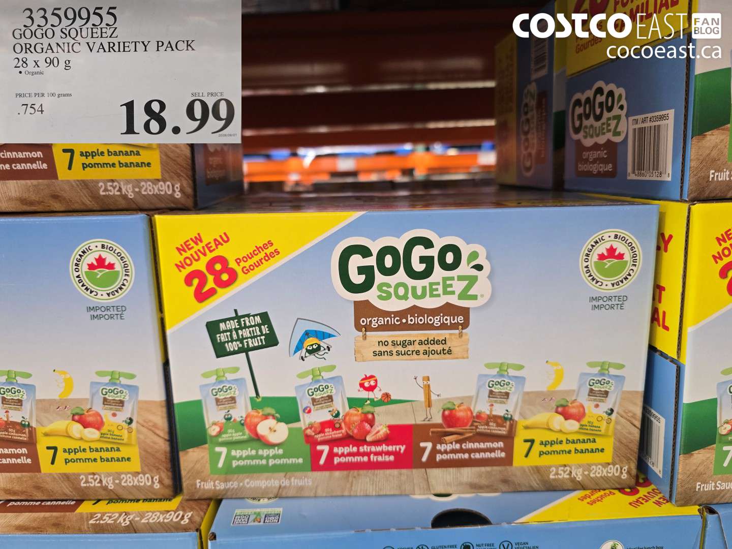 3359955 GOGO SQUEEZ ORGANIC VARIETY PACK 28 X 90 G $18.99