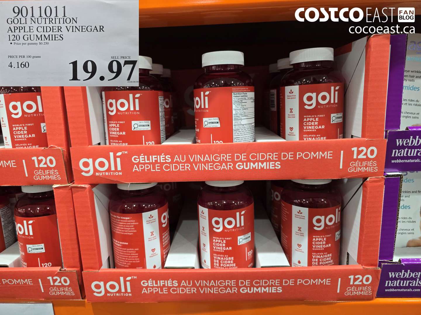 9011011 GOLI NUTRITION APPLE CIDER VINEGAR 120 GUMMIES $19.97