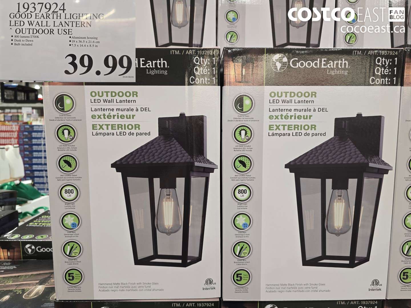 1937924 GOOD EARTH LIGHTING LED WALL LANTERN OUTDOOR USE $39.99