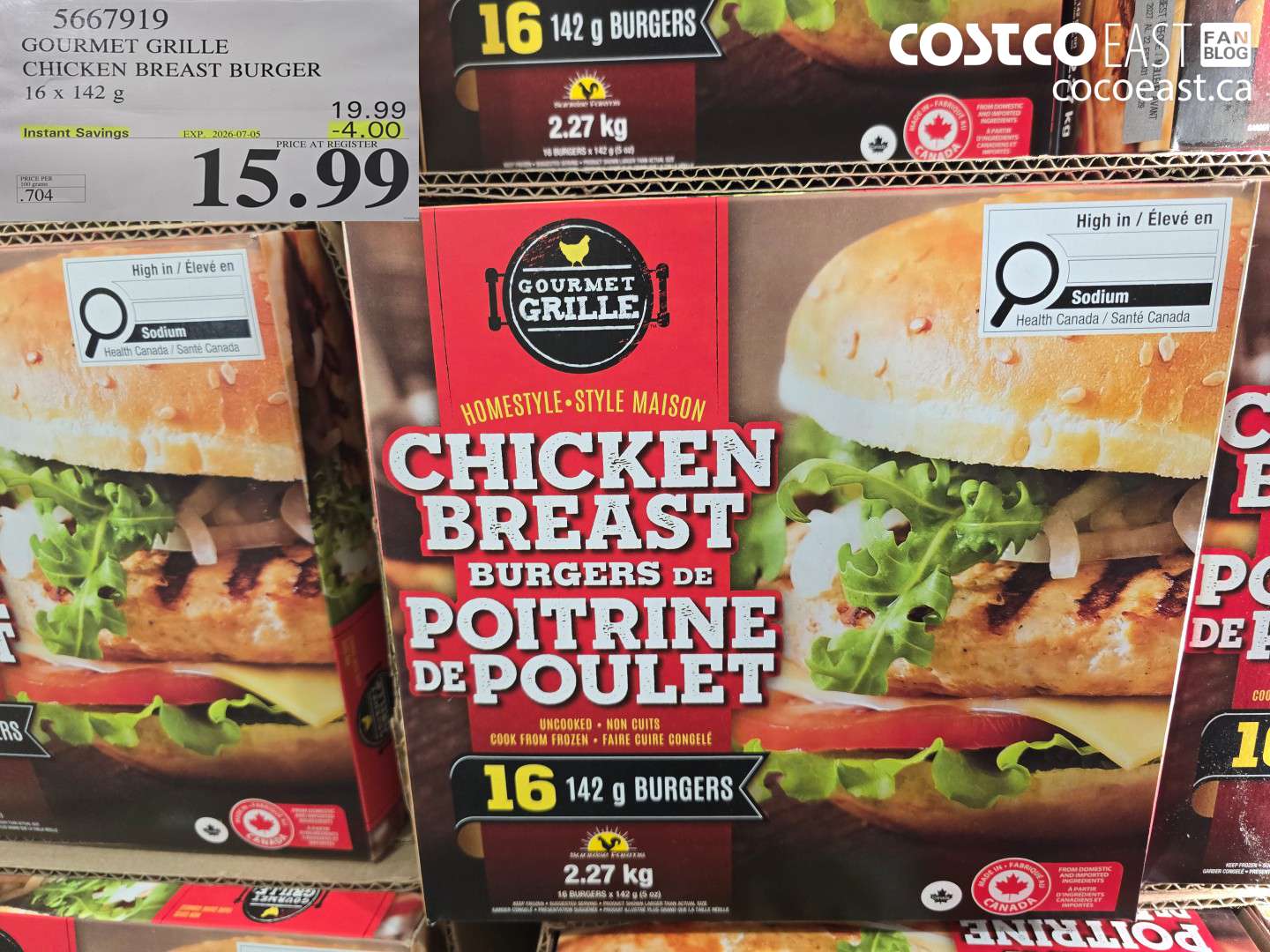 5667919 GOURMET GRILLE CHICKEN BREAST BURGER 16 X 142 G ($4.00 INSTANT SAVINGS EXPIRES ON 2026-07-05) $15.99
