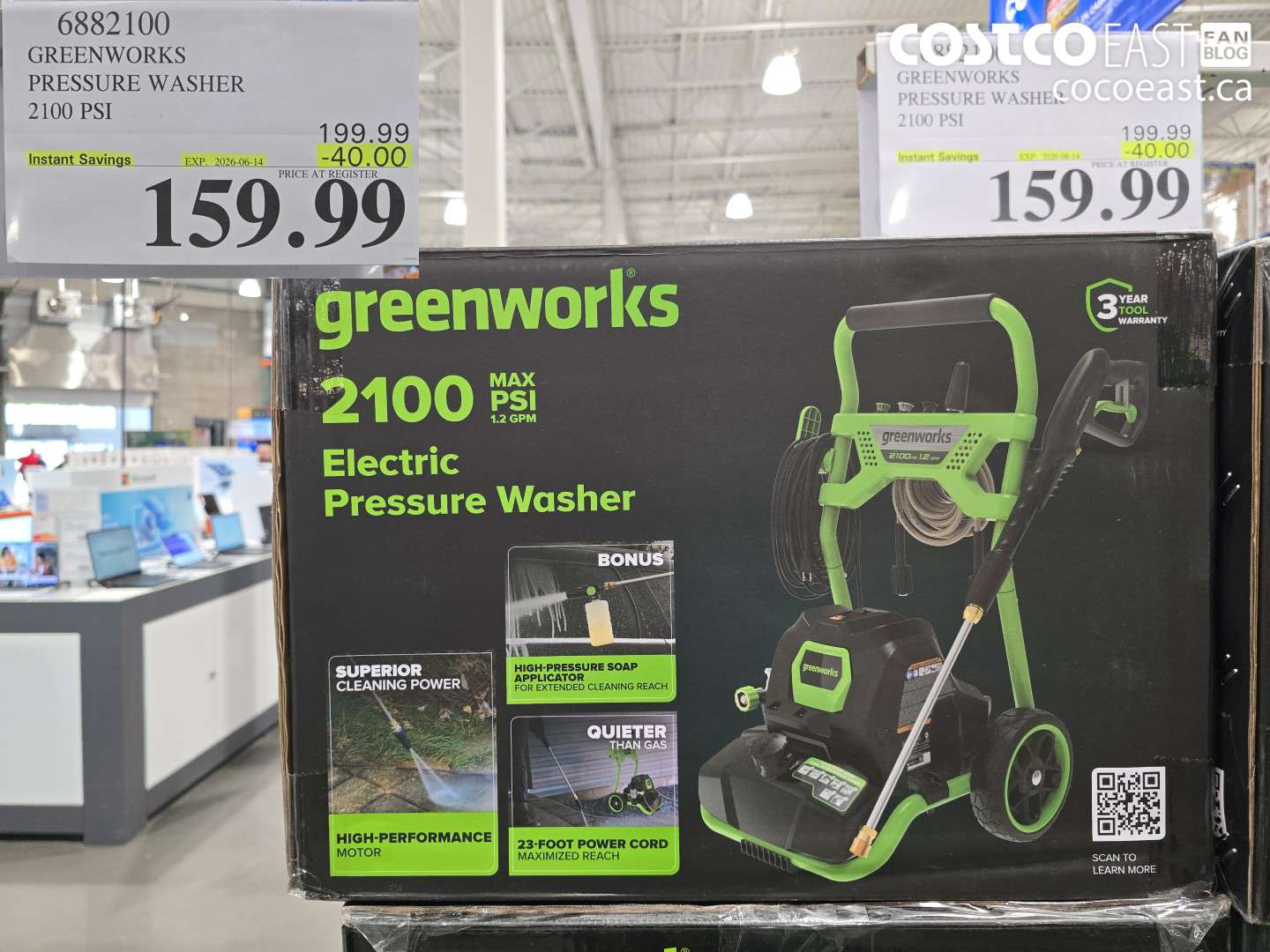 6882100 GREENWORKS PRESSURE WASHER 2100 PSI ($40.00 INSTANT SAVINGS EXPIRES ON 2026-06-14) $159.99