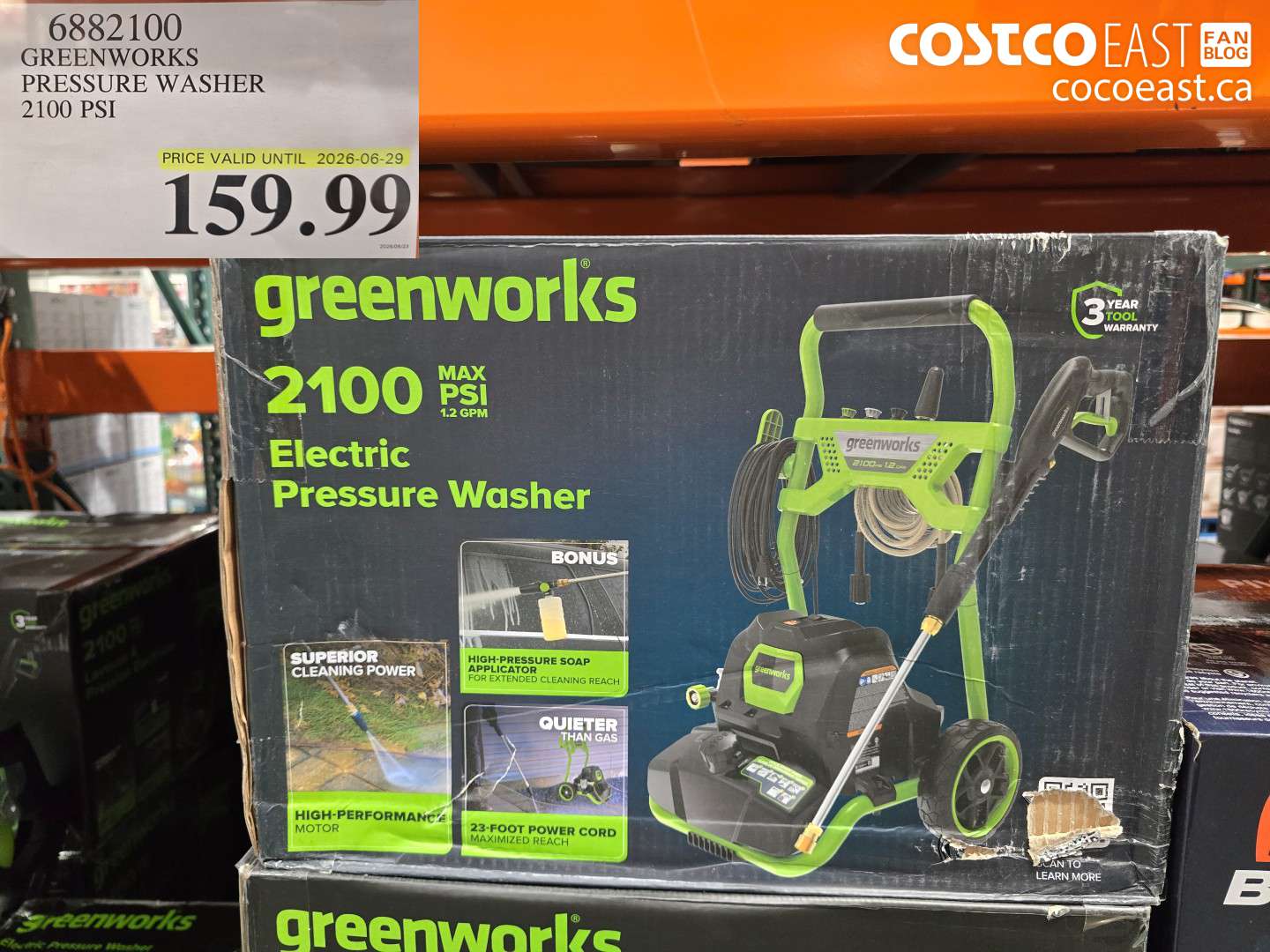 6882100 GREENWORKS PRESSURE WASHER 2100 PSI $159.99