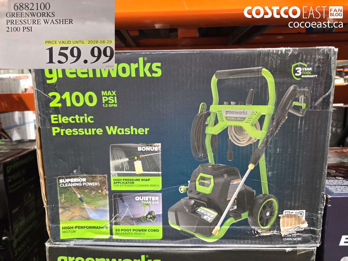 6882100 GREENWORKS PRESSURE WASHER 2100 PSI $159.99