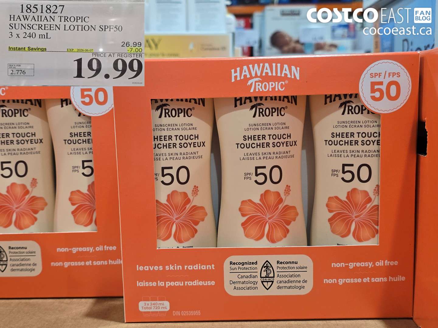 1851827 HAWAIIAN TROPIC SUNSCREEN LOTION SPF50 3 X 240 ML ($7.00 INSTANT SAVINGS EXPIRES ON 2026-06-07) $19.99