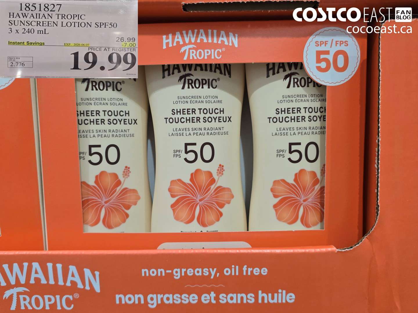 1851827 HAWAIIAN TROPIC SUNSCREEN LOTION SPF50 3 X 240 ML ($7.00 INSTANT SAVINGS EXPIRES ON 2026-06-07) $19.99